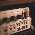 Retro electronic amplifier on shelf